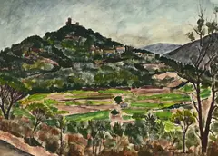 André Dunoyer de Segonzac, Grimaud, 1960, aquarelle et encre sur papier