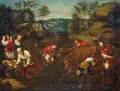 (Nachfolge), Der Monat Oktober (Bauern bei der Weinlese). Spätes 17. Jh. / Vorlage 1576 by gen. Bassano Jacopo da Ponte, Öl auf Leinwand, doubliert, sold Mar 2025