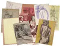 Lutz Fleischer, Neun Aktzeichnungen bzw. Interieurs, 1979/1980, Neun Zeichnungen und Aquarelle auf verschiedenen Papieren