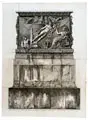 Stylobates marmoreus consecrationis Imp. Antonini Pii, et Faustinae Uroris ejus. by Giovanni Battista Piranesi, 1779, Radierung auf Bütten (zwei aneinandergefügte Bögen) mit Wasserzeichen Mi.li. (Robison WZ Nr. 65) sowie li. auf dem u, sold Mar 2025