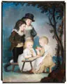 Carl Wilhelm Tischbein, Deutsche Schule, Die Kinder des Fürstenhauses Reuß beim Picknick, Um 1795, Farbige Pastellkreidezeichnung über Blei, sparsam weiß gehöht, auf Pergament