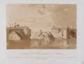 Samuel Gránicher, Ruin der Elb-Brücke zu Dresden, 1813, Aquatinta in Braun nach einer Zeichnung von Christian Gottlob Hammer