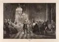 Franz August Börner, Flötenkonzert Friedrich des Großen in Sanssouci, 1902, Radierung auf wolkigem Bütten