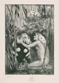 Bruno Héroux, Elfe und Hamster, Um 1920, Lithografie auf kräftigem Papier. im Stein u.re. signiert "Héroux"