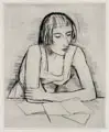 Karl Hofer, Lesende, 1924, Kaltnadelradierung mit Plattenton auf Maschinenbütten