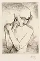 Karl Hofer, Weiblicher Halbakt, 1925, Kaltnadelradierung auf Bütten mit einem angeschnittenen Wasserzeichen