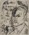 Erhard Hippold, Selbstbildnis mit Gussy / Männlicher Akt (Selbstbildnis), 1933, Zwei Radierungen mit Plattenton auf Bütten