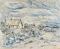 Erhard Hippold, Usedom, Farbkreidezeichnung und zwei Pinselzeichnungen in Tusche