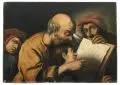 Pietro della Vecchia, (nach), Der Mathematik-Lehrer. Wohl 18. Jh. / Vorlage 1625 – 1678, Öl auf geschnitzter Holztafel, verso mit dem Schruppeisen bearbeitet