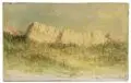 Karl Millner, Bayerische Voralpen – Blick auf die Benediktinerwand. Wohl 1870er/1880er Jahre, Öl auf Papier, auf Hartfaser montiert