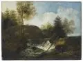 Johann Christian Klengel, Landschaft mit Wasserfall, rechts vorn eine Hirtin mit Vieh, Um 1800, Öl auf Kupferblech