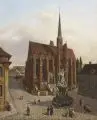 Carl Friedrich Trautmann, (zugeschr.), Die Kreuzkirche mit dem Nepomuk-Denkmal in Breslau, Um 1840, Öl auf Leinwand