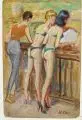 Hans Clar, Junge Frau im Park / Vor der Hochzeit / Drei Damen. Wohl 1930er Jahre by Hans (Johann) Clar, Öl auf Papier/ Öl über Farbstift auf Papier, auf festen Untergrund aufkaschiert, sold Nov 2024