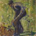 Alexander Gerbig, Bei der Feldarbeit, 1913, Öl auf Leinwand, auf Malpappe kaschiert