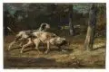 Charles Jacque, Jagdhunde im Wald von Fontainebleau. Wohl 1850er/1860er Jahre, Öl auf Holz