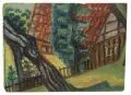 Alfred Lomnitz, Bauernhaus hinter Bäumen, Um 1920, Öl auf Malpappe