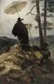 Oskar Seidel, Maler im Elbsandsteingebirge (?). Wohl 1880er/1890er Jahre, Öl auf Leinwand, auf Malpappe kaschiert