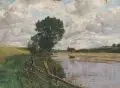 Otto Strützel, Landschaft mit Erntefuhrwerk bei Dachau (?), 1889, Öl auf Leinwand, auf Untersatzpappe kaschiert
