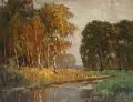 Curt Topel, Herbst an der Warnow. Wohl 1920er/1930er Jahre, Öl auf Malpappe