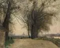 Viktor Wurl, Dresden – Abendstimmung bei Antons an der Elbe mit Blick auf die Stadt. Wohl 1900er/1910er Jahre, Öl auf Leinwand