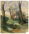 Woldemar Rau, (zugeschr.), Frühlingslandschaft am Bach, 1846, Aquarell über Blei