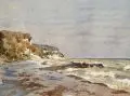 Elisabeth Andrae, Kreidefelsen auf Rügen. Wohl um 1912, Aquarell über Blei auf wolkigem Papier