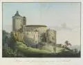 Carl August Wizani, Stolpen, petite forteresse sur un rocher de Basalt., Um 1800, Radierung, altkoloriert nach einer Zeichnung von Johann Friedrich Wizani