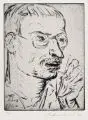 Paul Kleinschmidt, Selbstbildnis mit Stift, Kaltnadelradierungen mit leichtem Plattenton auf chamoisfarbenem Maschinenbütten