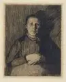Käthe Kollwitz, Frau mit übereinander gelegten Händen, 1898, Radierung in Schwarzbraun auf gelblichem kräftigem Velin