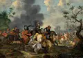 Alexander Casteels der Ältere, Reiterschlacht. Um 1655– 1682, Öl auf Leinwand, umlaufend an den Spannkanten mit einer Papierkaschierung