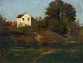 Wilhelm Amberg, Das weiße und das rote Haus, 1880, Öl auf Malpappe