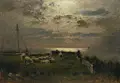 Louis Douzette, Abendruhe auf dem Darß, 1915, Öl auf Sperrholz
