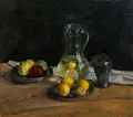 Oscar Gessner, (zugeschr.), Stillleben mit Wasserkrug und Zitronen, 1920, Öl auf fester Malpappe