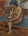 Otto Gussmann, Sinnender weiblicher Akt, Um 1926, Öl auf Malpappe