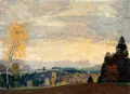 Albert Kunze, Herbstabend (Schrammsteine), 1919, Öl auf Leinwand