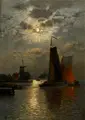 Heinrich Petersen-Angeln, Mondschein Motiv an der Zaan, Wohl 1880, Öl auf Leinwand