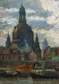 Alois Zink, (zugeschr.), Dresden – Blick über die Elbe auf die Frauenkirche, 1920, Öl auf Malpappe, auf Pressspanplatte kaschiert