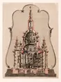 Christian Philipp Lindemann, nach George Baehr "Diagonal Durch Schnitt der neuen Fr. Kirche in Dresden (Schnittdarstellung der Frauenkirche), 1735, Kupferstich, koloriert