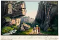 Carl August Richter, Vue de l'entrée dans la vallée d'Ottonwalde (Suisse Saxon) chéz Meser à Dresde, 1792, Umrissradierung, koloriert und einweißgehöht