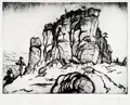Otto Lange, Raubschloss, 1912, Radierung, Schmirgel, in Schwarzbraun, auf kräftigem Papier