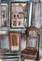 Lutz Fleischer, Stuhl am offenen Fenster (Rudolf-Leonhard-Straße) / Im Zimmer (Rudolf-Leonhard-Straße). Wohl 1980er Jahre, Farbige Pastellkreidezeichnungen