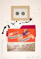 Lutz Fleischer, zweck Wert Werbung, Collage und Drippainting auf leichtem Karton