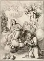Simone Cantarini, Heiliger Antonius von Padua mit Madonna und Kind, 1640, Radierung auf Bütten mit Wasserzeichen "REV Camera Apostolica Liga"