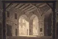 Giulio III Quaglio, (zugeschr.), Innenansicht einer Festung. Wohl Spätes 18. Jh, Federzeichnung, grau und braun laviert, auf leichtem Büttenkarton mit großem Wasserzeichen mittig