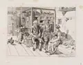 Johann Christoph Erhard, Die Judenfamilie am Ofen, 1817, Radierung auf chamoisfarbenem Papier
