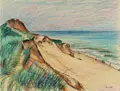 Siegfried Berndt, Hohe Düne, Hiddensee. Wohl 1920er/1930er Jahre, Farbkreidezeichnung, partiell gekratzt, auf Skizzenbuchpapier
