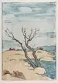 Siegfried Berndt, Karge Landschaft, 1944, Farbholzschnitt auf Japan