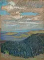 Engelbert Gminska, Mittelgebirgslandschaft / Parklandschaft. 1900er/1910er Jahre, Farbige Pastellkreidezeichnungen über Blei auf gräulichem Papier