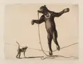 Richard Müller, Der Künstler (seiltanzender Bär und Affe), 1915, Radierung mit leichtem Plattenton in Schwarzbraun auf festem Papier