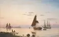 Christian Eckardt, Segler im Morgenlicht vor Samsø, Dänemark (?), 1863, Öl auf Leinwand